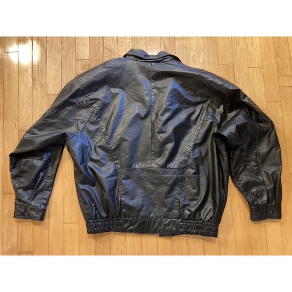 Vintage Anchor Blue Black Leather Jacket MENS LARGE *BUSTED ZIPPER - See Pics* - Picture 6 of 8